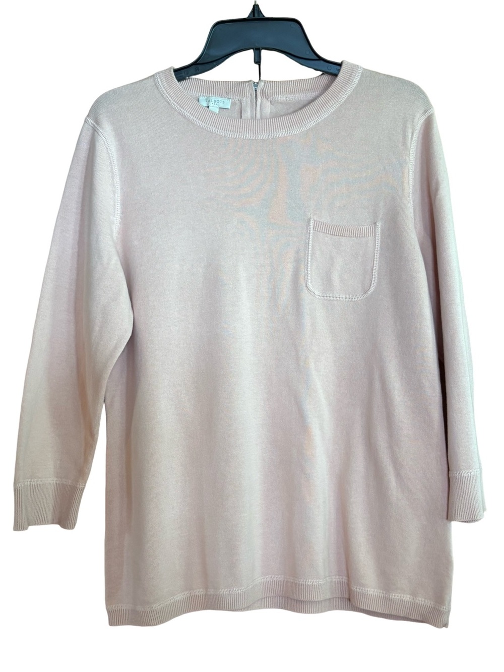 Talbots Light Dusty Pink Cotton Knit Sweater with Chest Pocket Back Zip Size M
